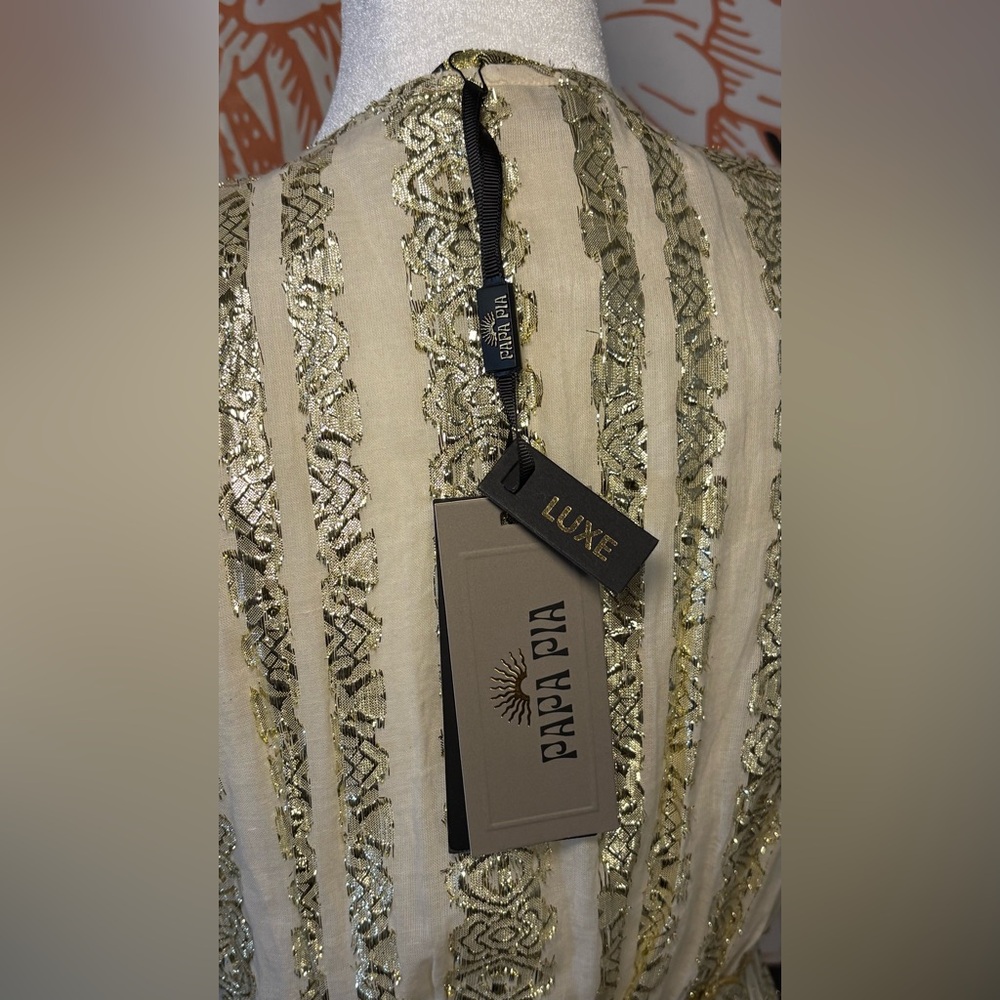 STUNNING Embroidered Maxi Dress in Metallic Gold & Cream with Mirror Accents - Picture 7 of 7